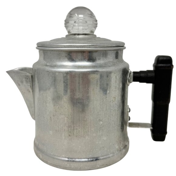 Vtg Aluminum Stovetop Percolator Coffee Pot Glass Knob Camping Single Serve - Picture 1 of 9